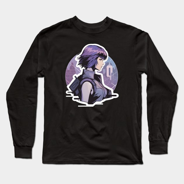 Cybernetic Journeys: Ghost in the Shell Aesthetics, Techno-Thriller Manga, and Mind-Bending Cyber Warfare Art Long Sleeve T-Shirt by insaneLEDP